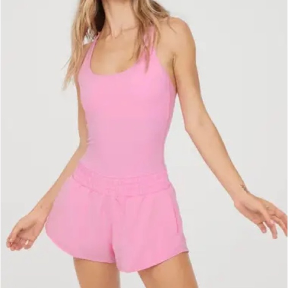 Aerie Offline Pink Exercise Romper, Size Large